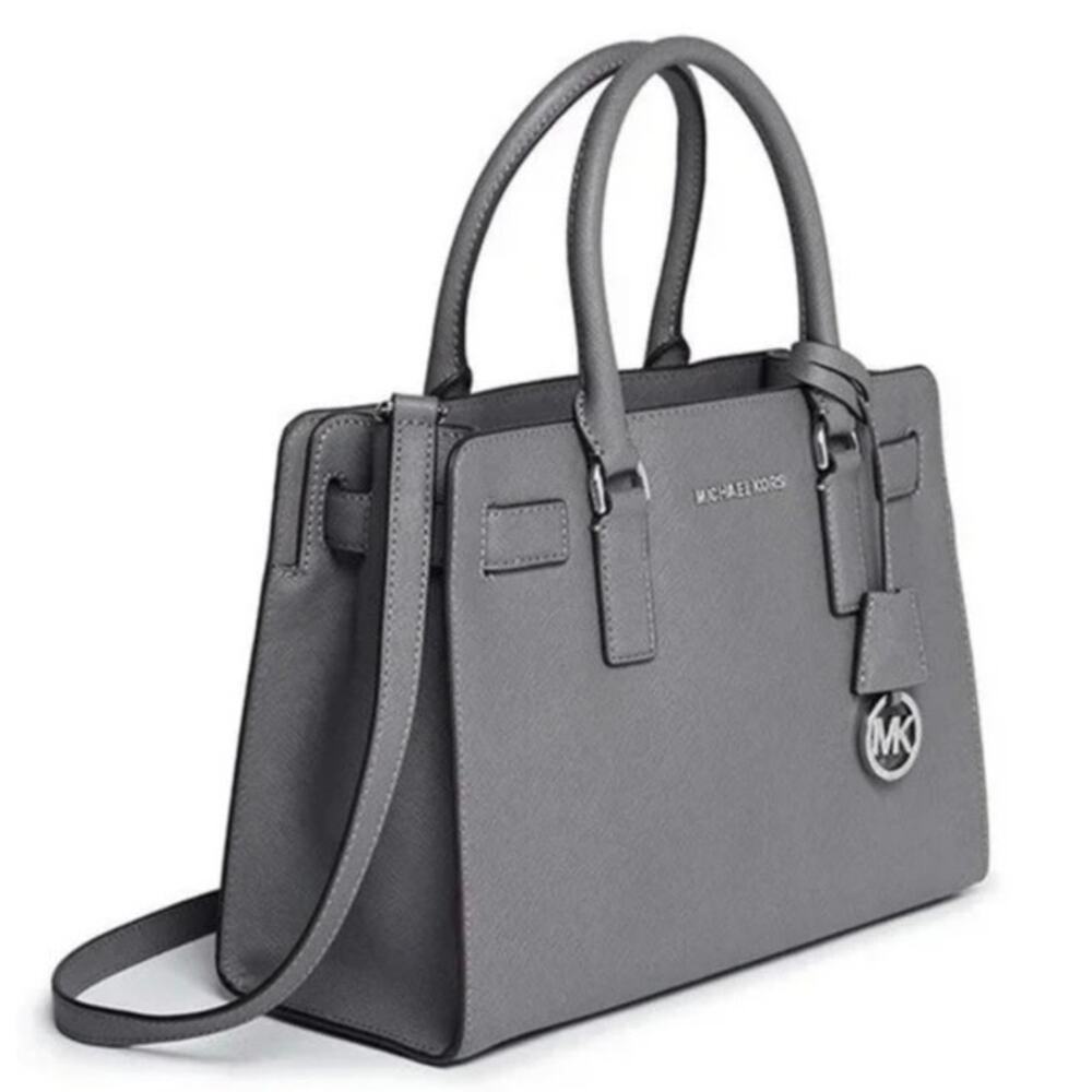 MICHAEL KORS Dillon Saffiano Leather Satchel EUC Crossbody Handbag Gray